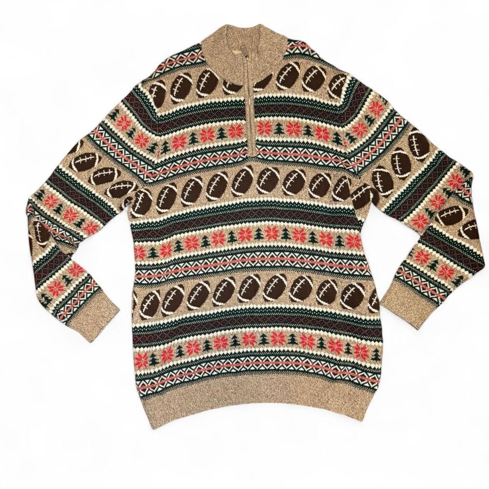 The Foundry Men’s 2XLT Football Christmas Sweater 100% Cotton NWT $76 – Khaki Fa
